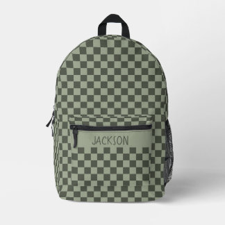 Mochila Impresa Cuadrícula Verde Salvia Nombre Personalizado Escue