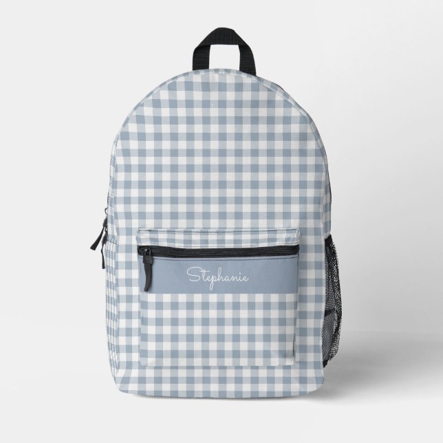 Mochila Impresa Cuadro costero de gingham Preppy Check Azul Blanco (Anverso)