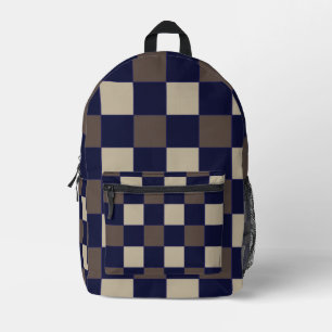 Mochila Impresa Cuadro de cuadros azul oscuro y marrón Patrón de t