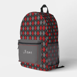 Mochila Impresa Cuadro de Tartán Rojo Negro y Gris
