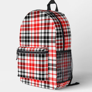 Mochila Impresa Cuadro Escocés de Tartán en Rojo y Negro sobre Bla