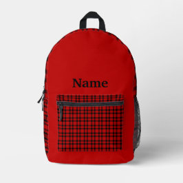 Mochila Impresa Cuadro Escocés Rojo Negro Patrón Personalizable