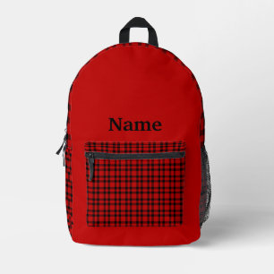 Mochila Impresa Cuadro Escocés Rojo Negro Patrón Personalizable
