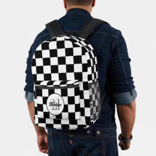 Mochila Impresa Cuadro negro y blanco monograma geométrico retro