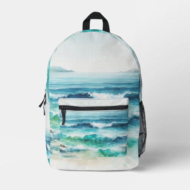 Mochila Impresa Cuadros acuáticos de Ocean Waves Beach (Anverso)
