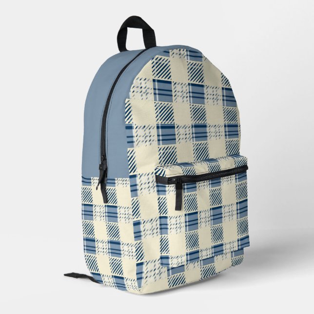 Mochila Impresa Cuadros azules y crema (Esquina izquierda trasera)