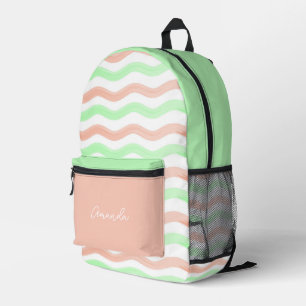 Mochila Impresa Cuidada Chica Pink Green acuarela con nombre