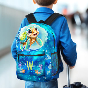 Mochila Impresa Cuidada Guay Happy Turtle Nombre Océano Monograma 