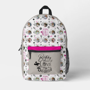Mochila Impresa Cumpleaños de hija Tipografía de collage de fotos 