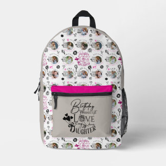 Mochila Impresa Cumpleaños de hija Tipografía de collage de fotos