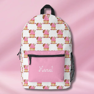 Mochila Impresa Cupcake de acuarela rosa con patrón de chocolate
