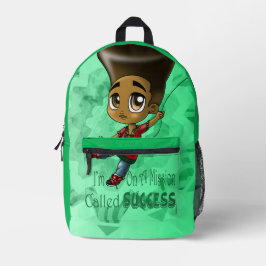 Mochila Impresa Curioso niño afroamericano feliz verde