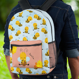 Mochila Impresa Curte Happy Bumble Bee con Flores Pequeño Niño v2