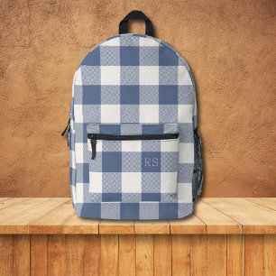 Mochila Impresa Curte Monograma Iniciales Blue Gingham Buffalo Che