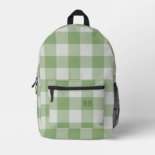 Mochila Impresa Curte Monograma Iniciales Green Gingham Buffalo Ch (Anverso)