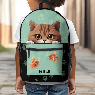 Mochila Impresa Curte Monograma Iniciales Niños Gato