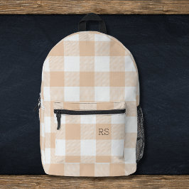 Mochila Impresa Curte Monograma Iniciales Peach Gingham Buffalo Ch
