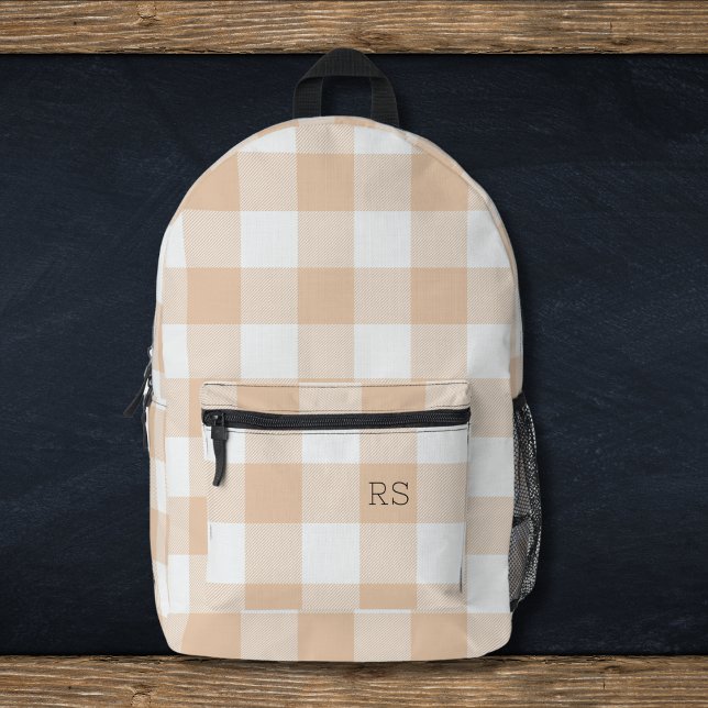 Mochila Impresa Curte Monograma Iniciales Peach Gingham Buffalo Ch (Subido por el creador)