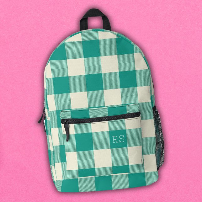 Mochila Impresa Curte Monograma Iniciales Verde azulado Gingham Bu (Subido por el creador)