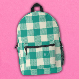 Mochila Impresa Curte Monograma Iniciales Verde azulado Gingham Bu