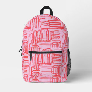 Mochila Impresa Curva ondulada abstracta moderna roja rosa