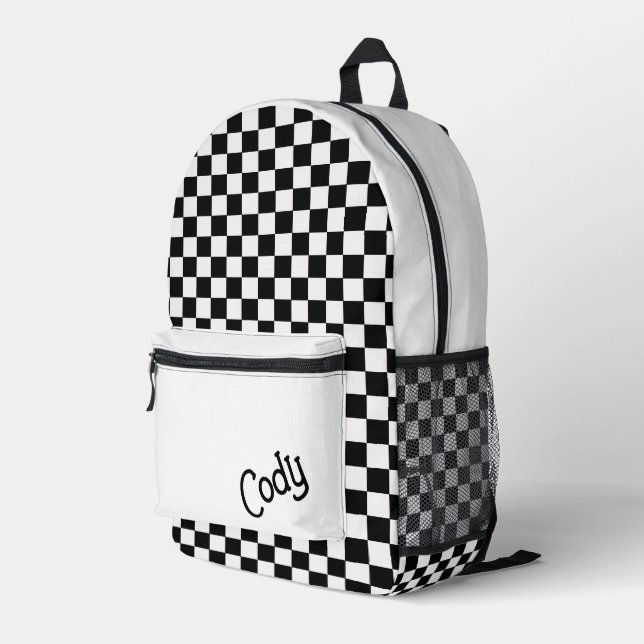 Mochila Impresa Custom Black and White Checkered  (Esquina derecha trasera )
