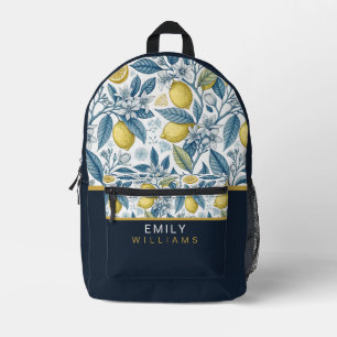 Mochila Impresa Custom Elegant Mediterranean Lemon Botanical Navy