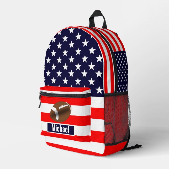 Mochila Impresa Custom Name American Flag Football Boys Backpack (Esquina derecha trasera )