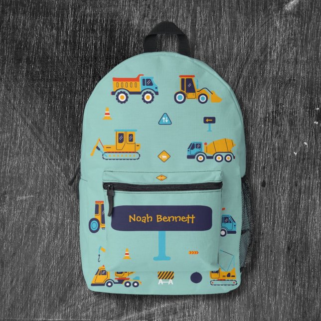 Mochila Impresa Custom Name Construction Vehicles (Custom Name Construction Vehicles Printed Backpack
)