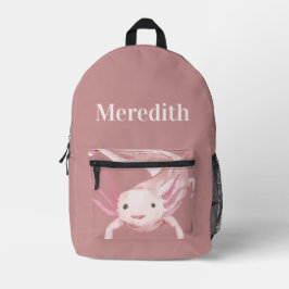 Mochila Impresa Custom Name Cute Pink Axolotl School Backpack