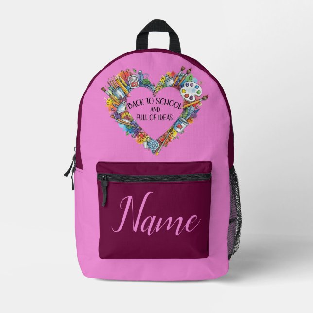Mochila Impresa Custom Name Pink Girls Back to School  (Anverso)