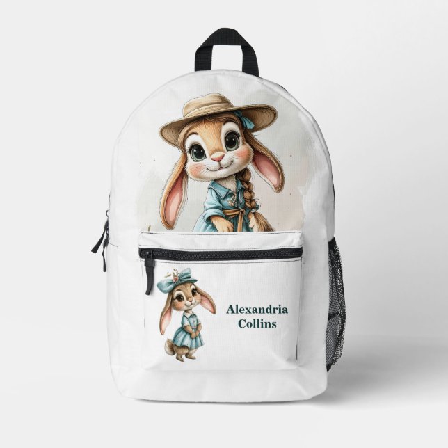 Mochila Impresa Custom Name Rabbit in a blue dress (Anverso)