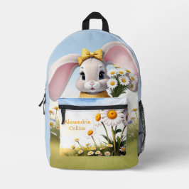 Mochila Impresa Custom Name Rabbit with white daisies