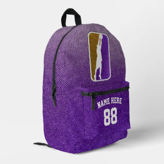 Mochila Impresa Custom Purple and Gold Faux Glitter Basketball 