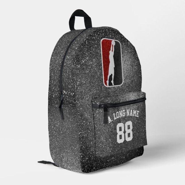 Mochila Impresa Custom Red & Black Glitter Basketball Player  (Esquina izquierda trasera)
