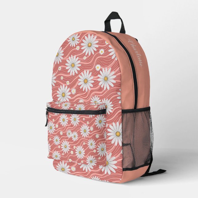 Mochila Impresa Custom Wavy Pink Daisies (Esquina derecha trasera )