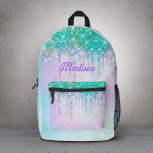 Mochila Impresa Cute Aqua Turquesa Unicornio Glitter Drips monogra
