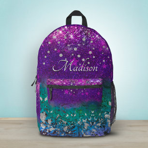 Mochila Impresa Cute azul morado ombre brillo monograma impreso ba