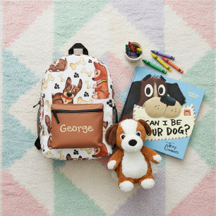 MOCHILA IMPRESA CUTE BROWN PUPPIES PERROS BONOS PATRÓN NOMBRE PERS