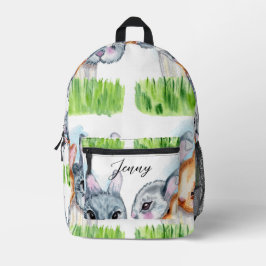 Mochila Impresa Cute Bunny Heads Green Grass Personalizado