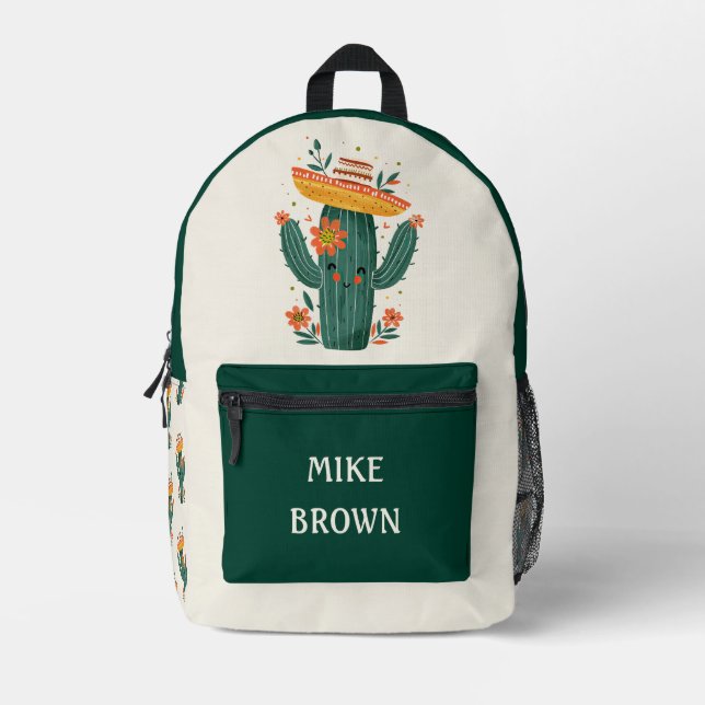 Mochila Impresa Cute Cactus con nombre personalizado Gorra mexican (Anverso)