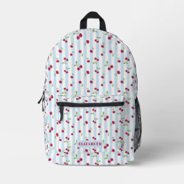 Mochila Impresa Cute Cherry Blue Rayas Personalizado