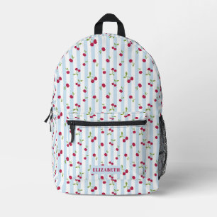 Mochila Impresa Cute Cherry Blue Rayas Personalizado