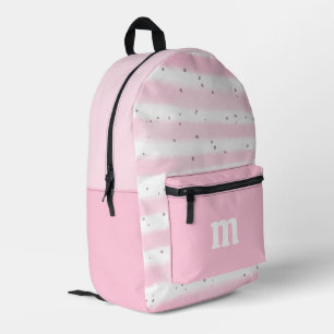 Mochila Impresa Cute Chica Pink White Stripes puntos Monograma