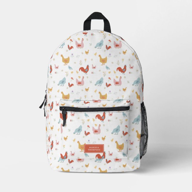 Mochila Impresa Cute Chickens Hens and Chicks Custom Name (Anverso)
