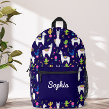 Cute Colorful Alpaca Cactus Custom Name Dark Blue