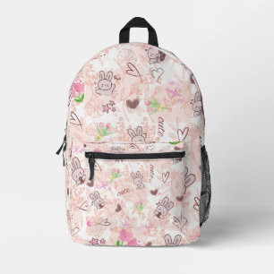 Mochila Impresa Cute conejo Kawaii japonés y cuadros de gingham ro