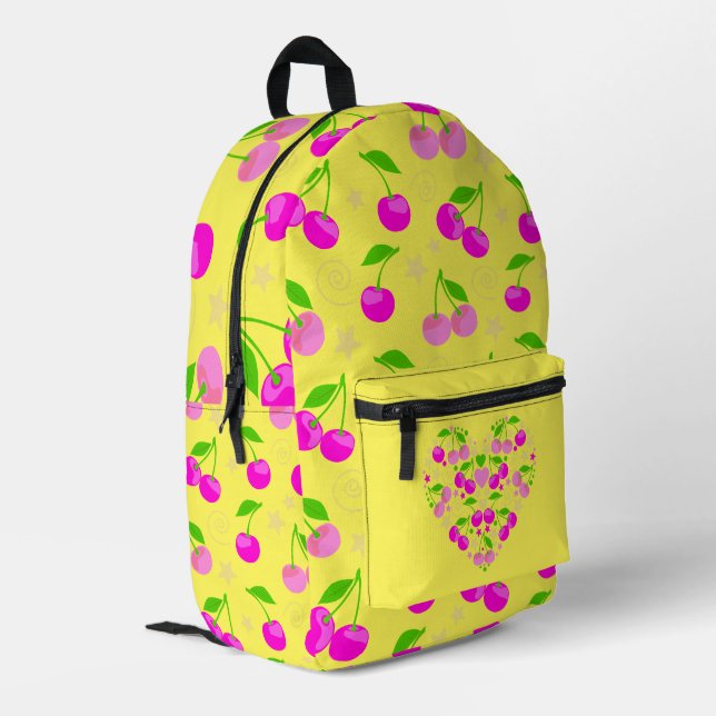 Mochila Impresa Cute Decora Kei Cherry Pattern Yellow (Esquina izquierda trasera)