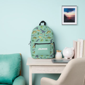 Mochila Impresa Cute Dinosaurios Green Watercolor Kids Pattern