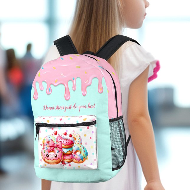 Mochila Impresa Cute Donut Driting Icing Sweet Chica Pink Bow Nomb (Cute Donut Dripping Icing Sweet Girl Pink Bow Name Printed Backpack)